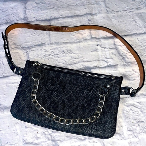 Michael Kors Pull Chain Zipper Waist Pack Belt Bag Black Rock Goth Edgy Festival - Picture 1 of 11